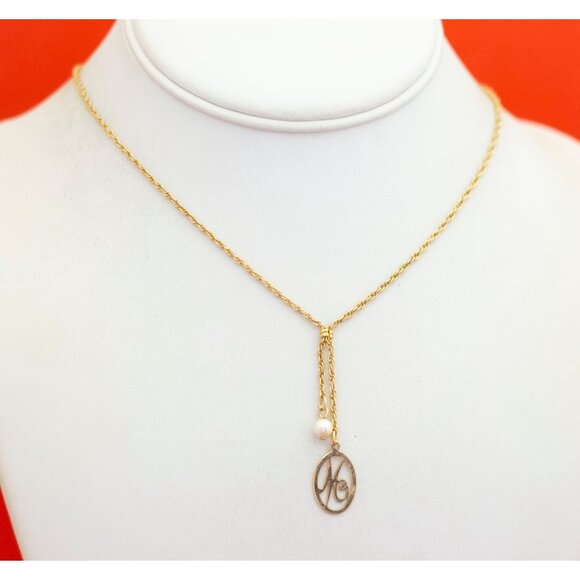 20 inch, Vintage Letter M Pendant Gold Tone Necklace by Avon - F33 - Picture 2 of 3